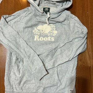 Roots Heather Gray Hoodie with Cream Logo